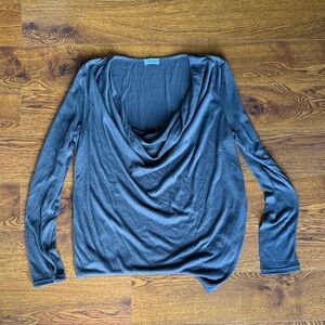 Tobi Charcoal Drape Neck Long Sleeve Top